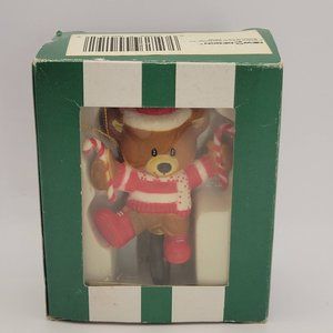 BEARS-A-GOING Christmas Ornament Bear Santa Hat Candy Cane UNICYCLE